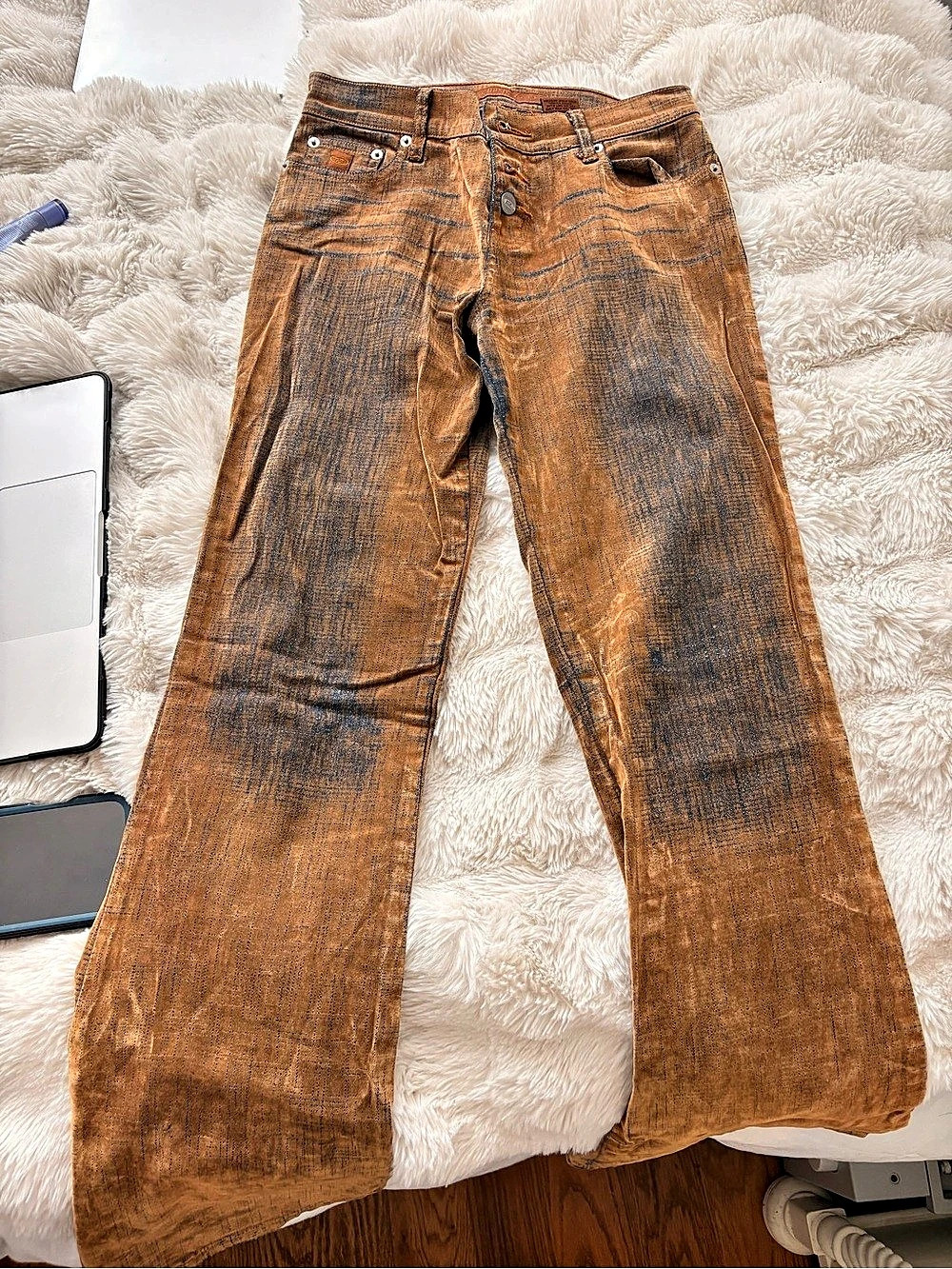 Vintage Bongo Velvet Burnout brown flare low rise jeans